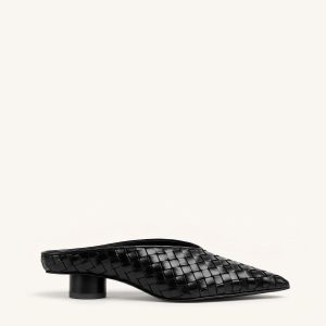 Helena Woven Textured Pointed Toe Mules - Black - view 1