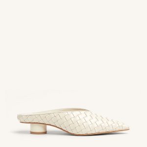 Helena Woven Textured Pointed Toe Mules - Beige - view 1