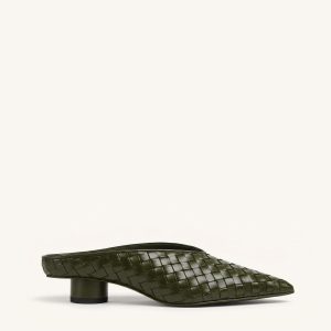Helena Woven Textured Pointed Toe Mules - Olive Green - view 1