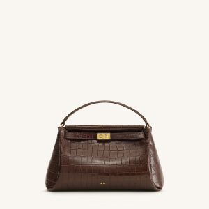 Carmen Top Handle Bag - Dark Brown Croc - view 1