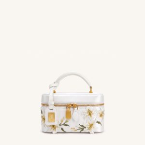 Cleo Embroidered Box Shape Top Handle Bag - Snow White