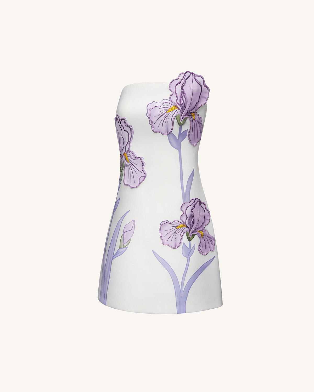 Iris Floral Print Strapless Dress - White - view 3