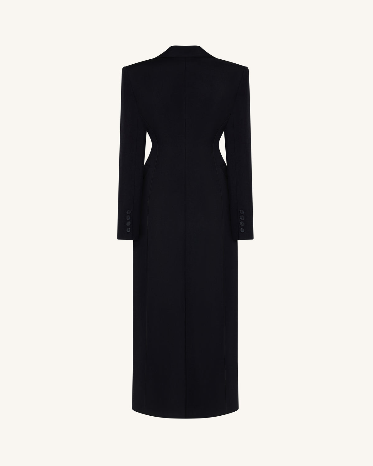 Structured Shoulder Fitted Lapel Maxi Coat - Black - view 4