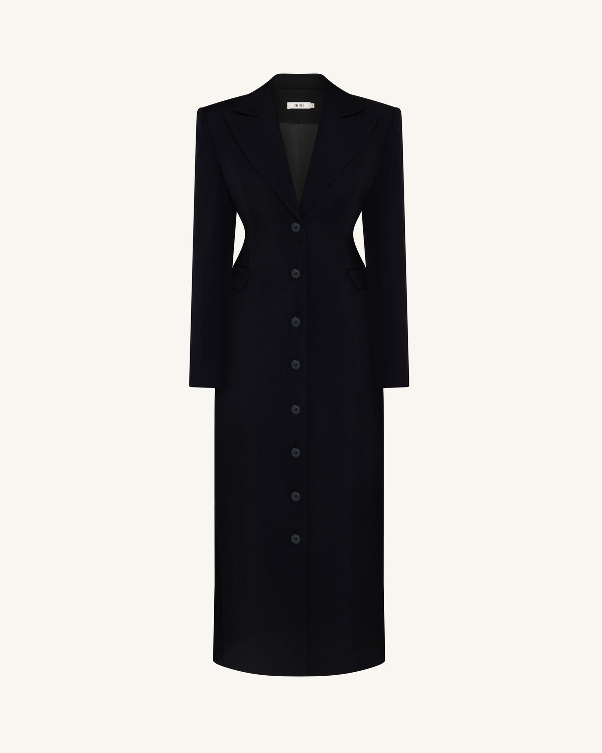 Structured Shoulder Fitted Lapel Maxi Coat - Black - view 3