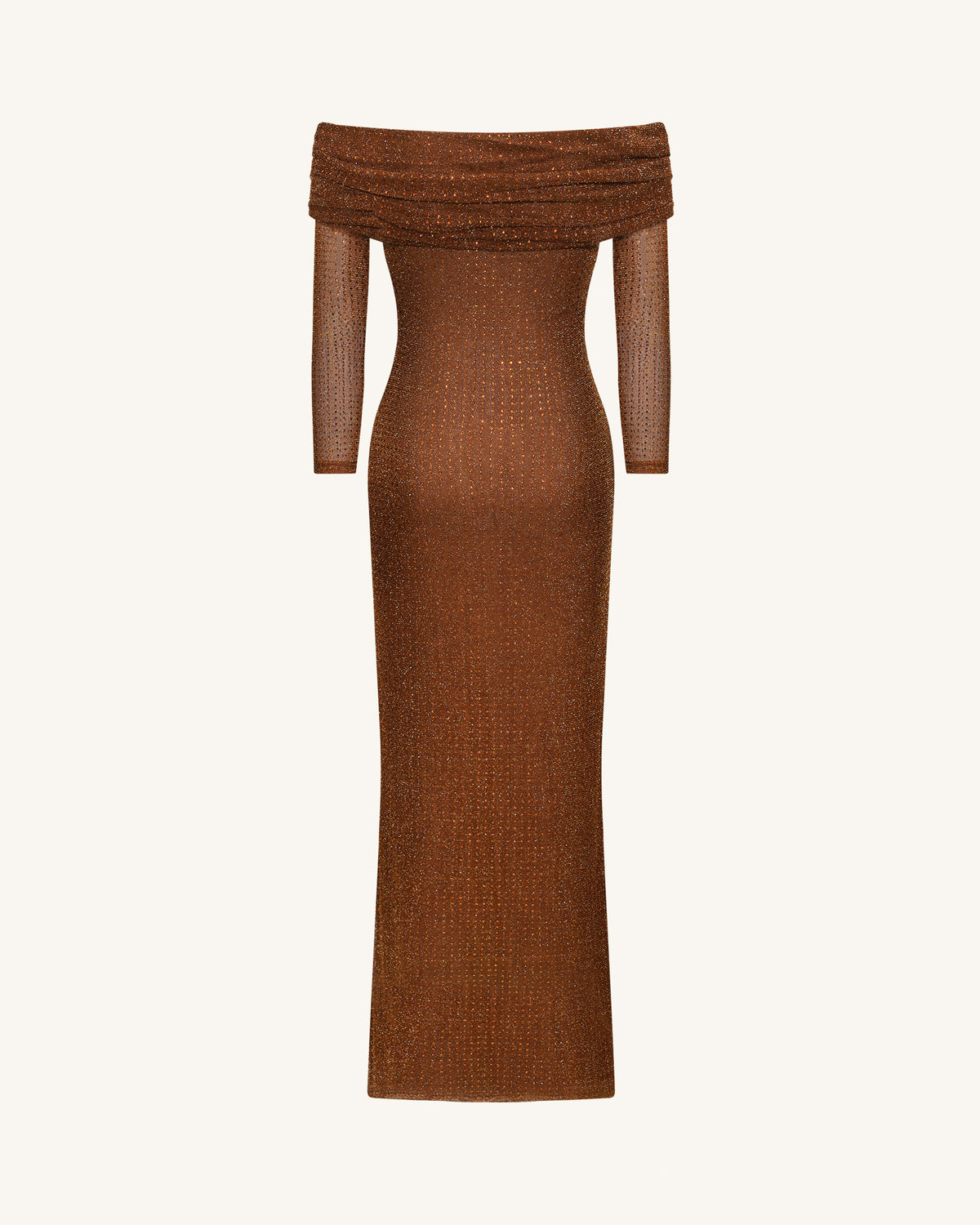 Rhinestone Mesh Off-Shoulder Maxi Dress - Brown - view 6