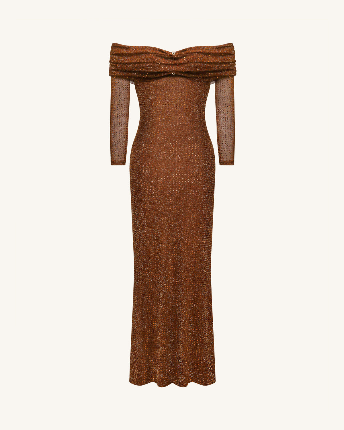 Rhinestone Mesh Off-Shoulder Maxi Dress - Brown - view 4