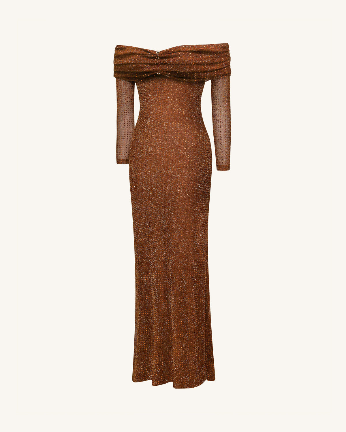 Rhinestone Mesh Off-Shoulder Maxi Dress - Brown - view 5