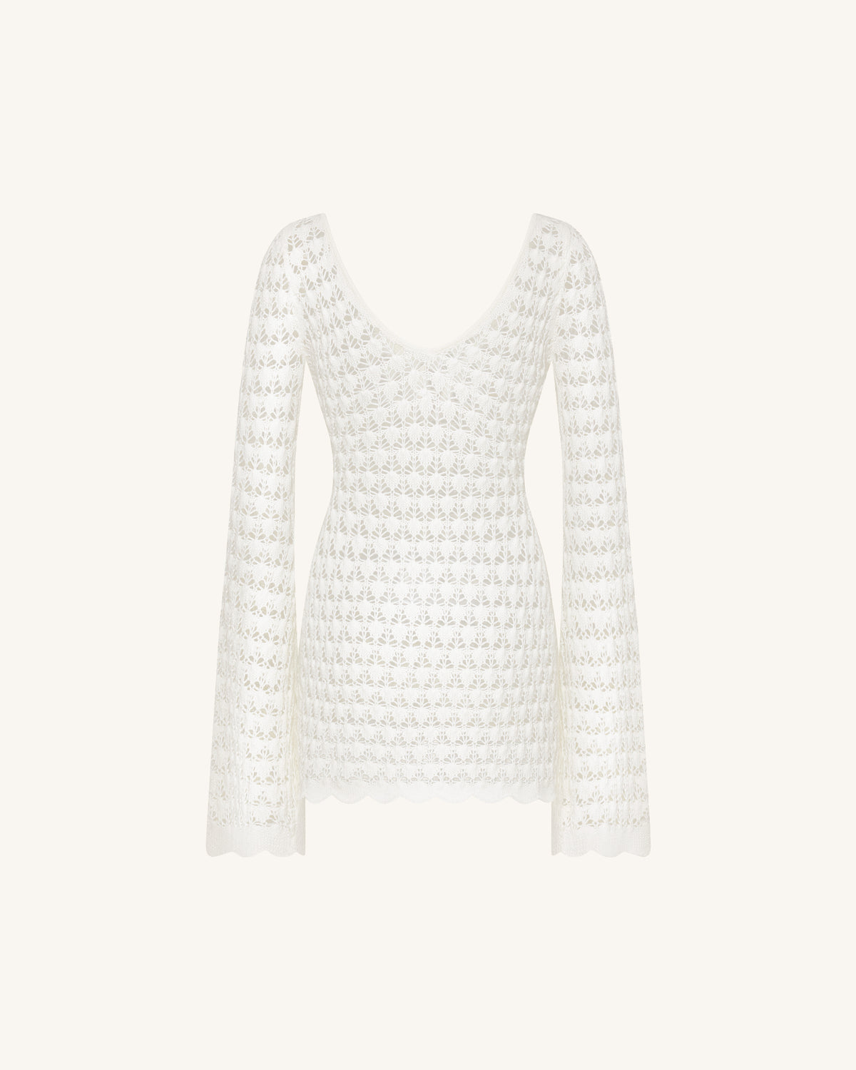 Pointelle Knit Keyhole Mini Dress - White - view 3