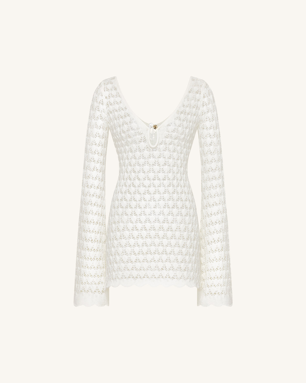 Pointelle Knit Keyhole Mini Dress - White - view 2