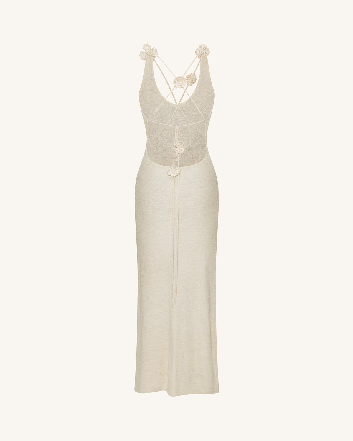 Textured Knit Halter Maxi Dress - Cream - view 4