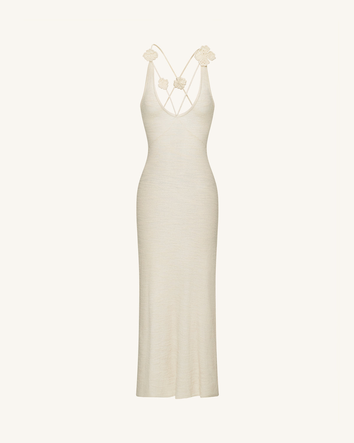 Textured Knit Halter Maxi Dress - Cream - view 3