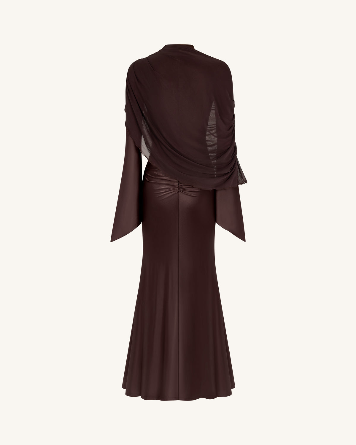 Sheer Shawl Ruched Bodycon Maxi Gown - Brown - view 4