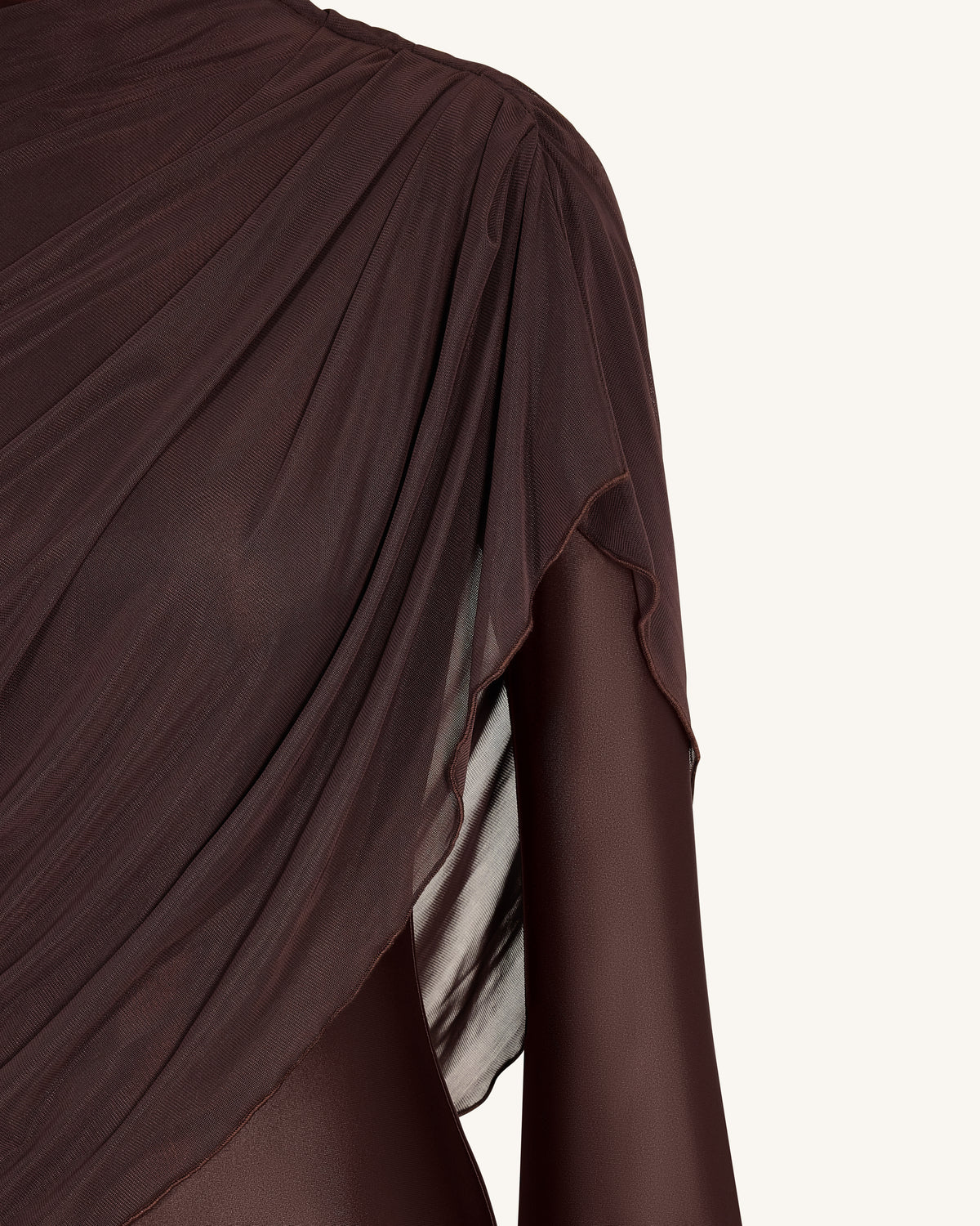 Sheer Shawl Ruched Bodycon Maxi Gown - Brown - view 5