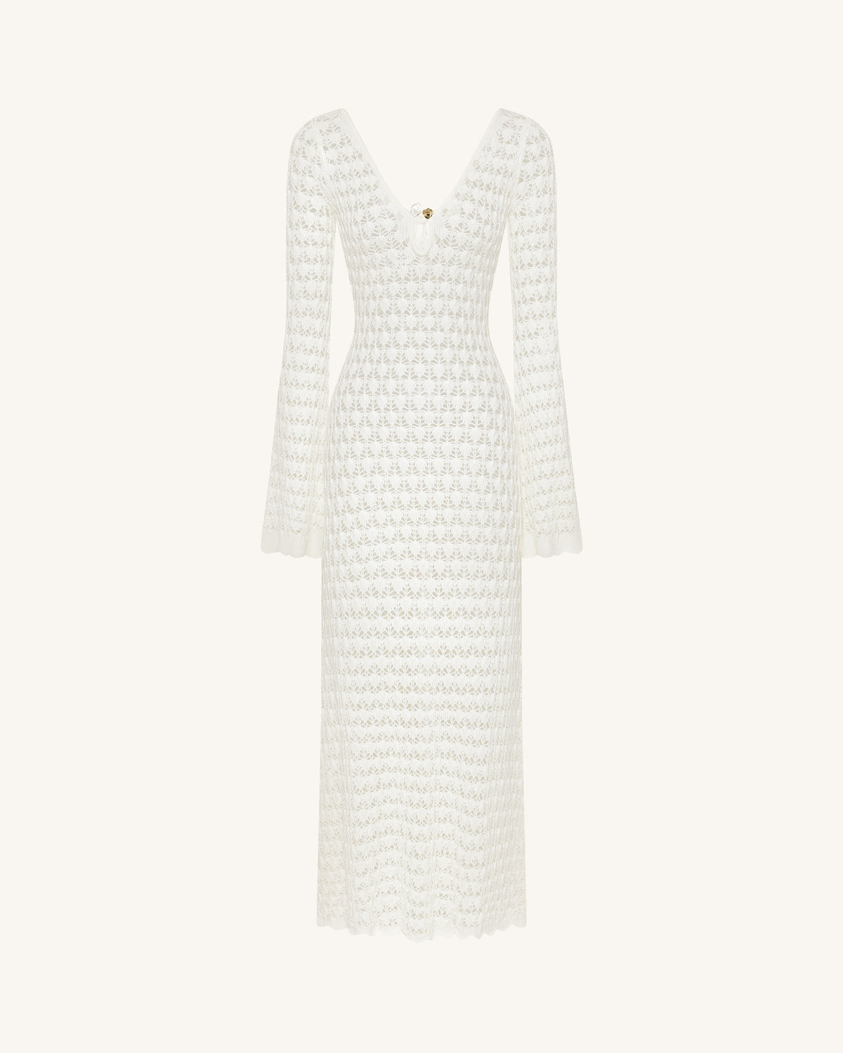 Pointelle Knit Keyhole Maxi Dress - White - view 2