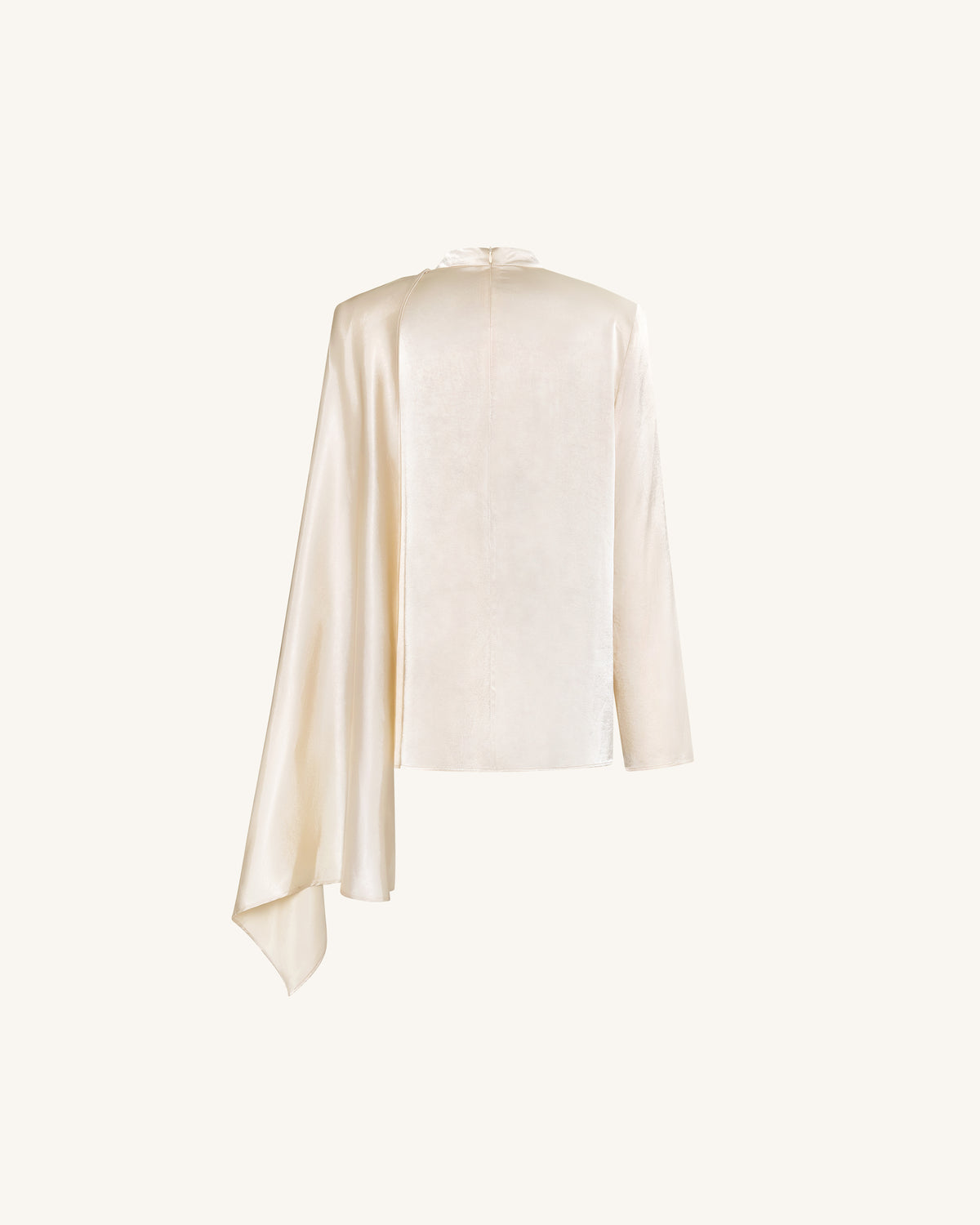 Asymmetric Drape High-Neck Cape Top - Cream - view 4