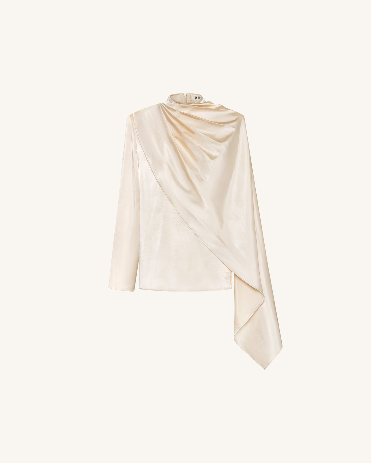 Asymmetric Drape High-Neck Cape Top - Cream - view 3