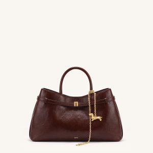 Maeve Dachshund Charm Satchel Tote Bag - Deep Burgundy - view 1