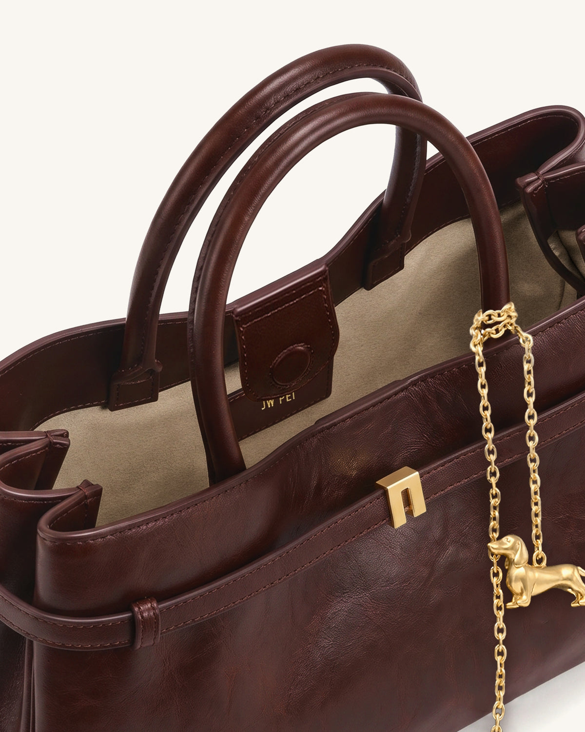 Maeve Dachshund Charm Satchel Tote Bag - Deep Burgundy - view 3