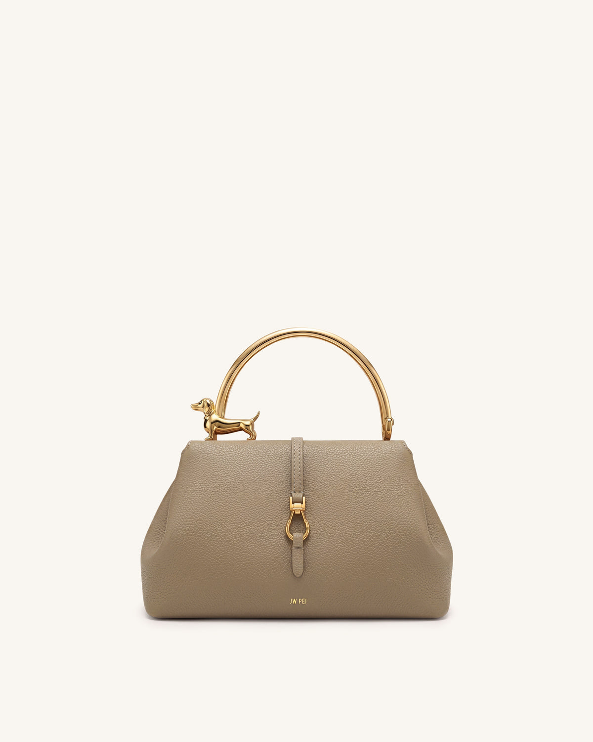 Bruna Dachshund Metal Handle Top Handle Bag - Light Brown - view 1