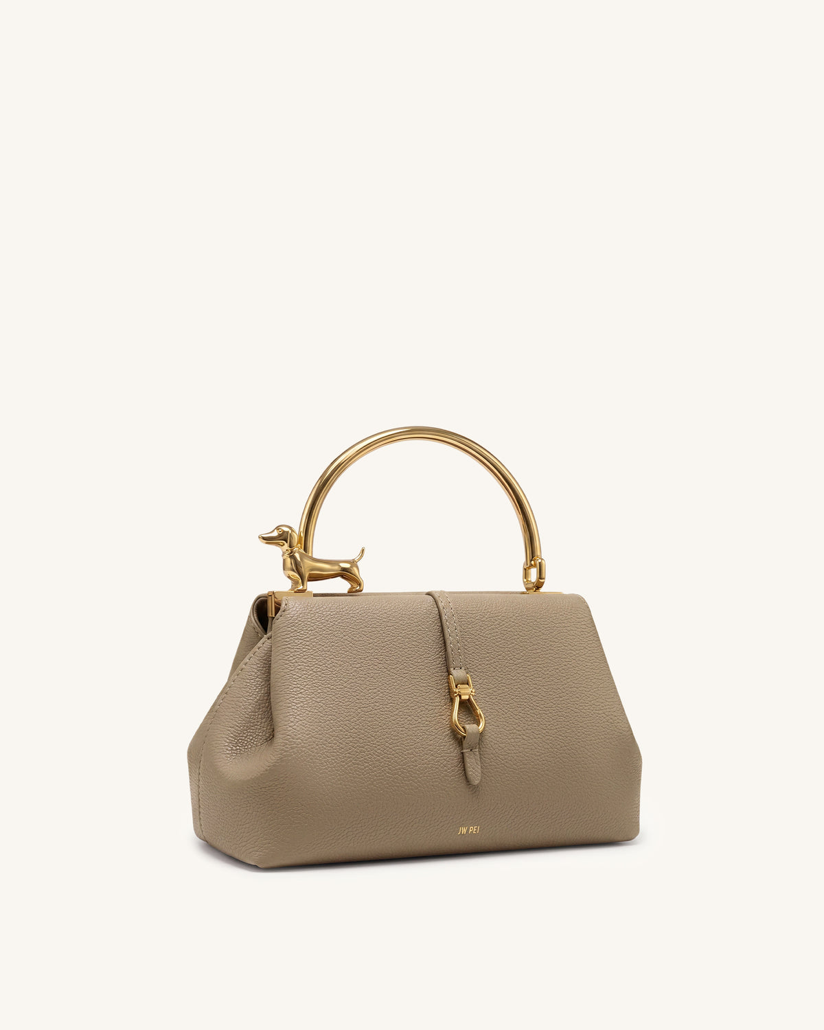 Bruna Dachshund Metal Handle Top Handle Bag - Light Brown - view 2
