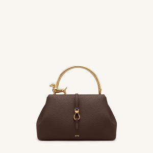 Bruna Dachshund Metal Handle Top Handle Bag - Dark Brown - view 1