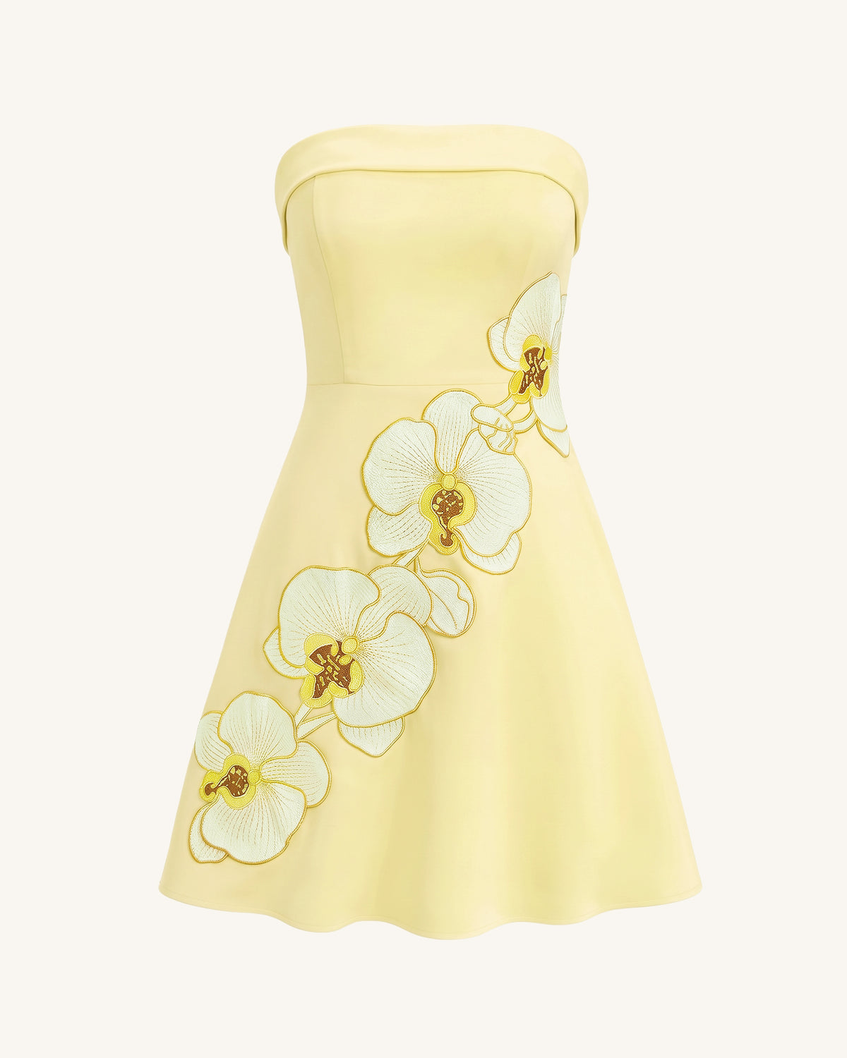 Orchid Embroidered Strapless A-Line Midi Dress - Pale Yellow - view 3