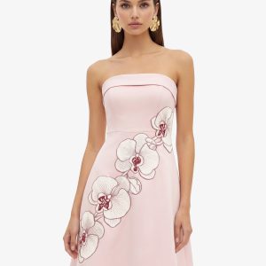 Orchid Embroidered Strapless A-Line Midi Dress - Blush Pink - view 1
