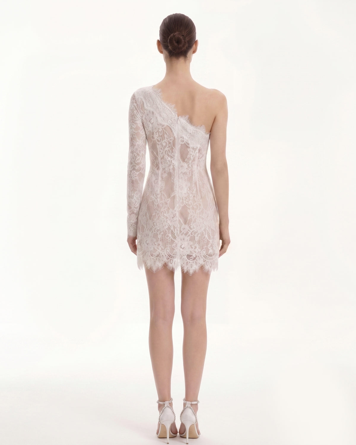 One Shoulder Lace Mini Dress - White - view 2