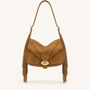 Avery Fringe Faux Suede Shoulder Bag - Brown - view 1