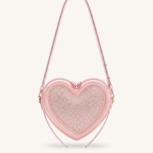 Arlene Artificial Crystal Heart Shaped Crossbody Bag - Light Pink