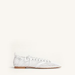 Ava Lace-Up Mesh Flats - White - view 1
