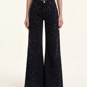 The Troublemaker Multi-Color Rhinestone Split Fray Jeans - Midnight Confessions - view 1