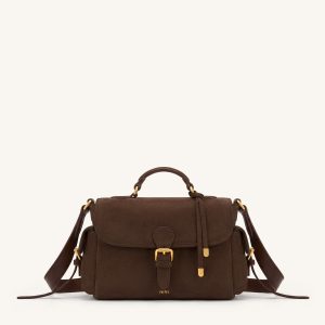Marina Faux Suede Flap Multi-Pocket Top Handle Crossbody Bag - Dark Brown - view 1