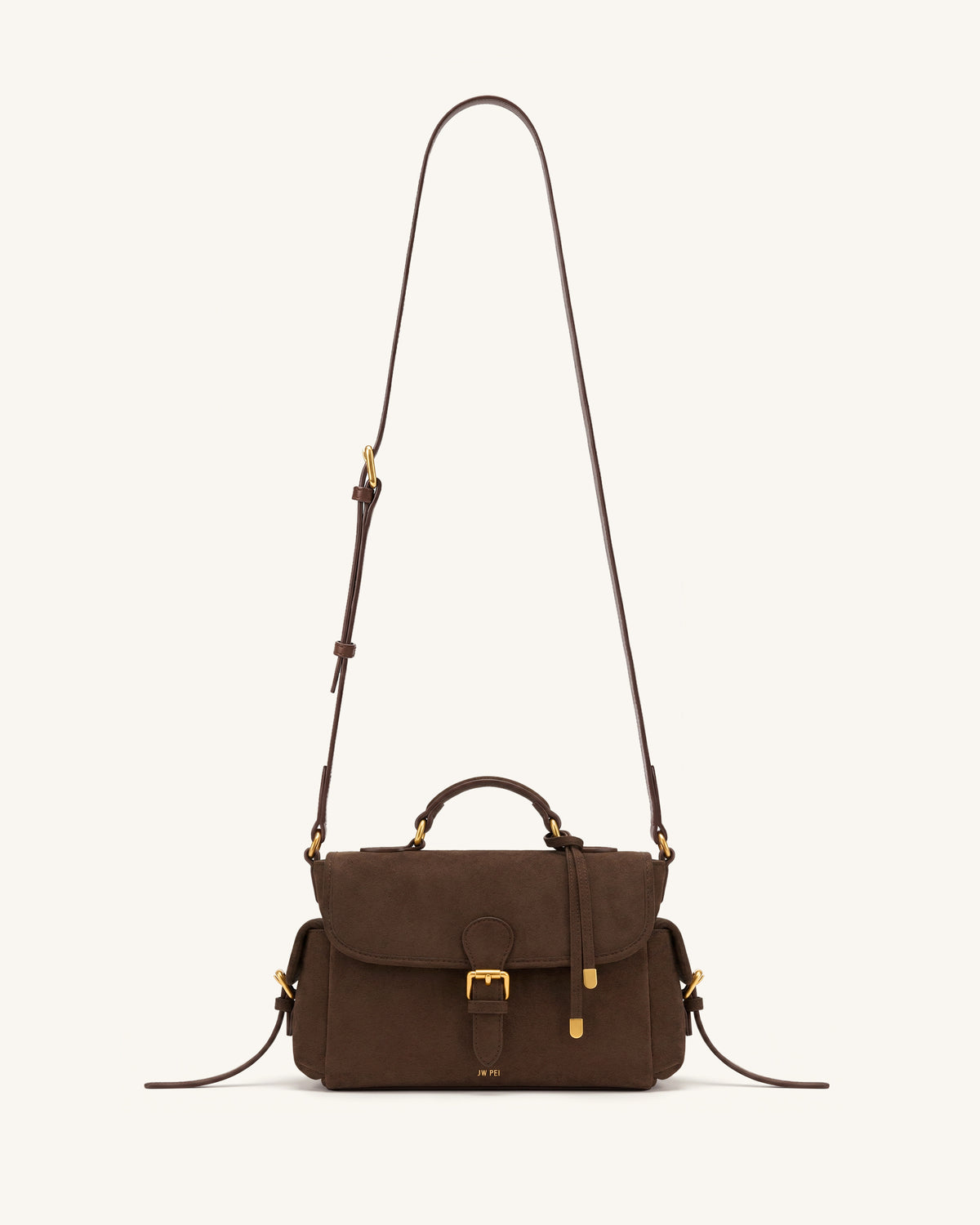 Marina Faux Suede Flap Multi-Pocket Top Handle Crossbody Bag - Dark Brown - view 2