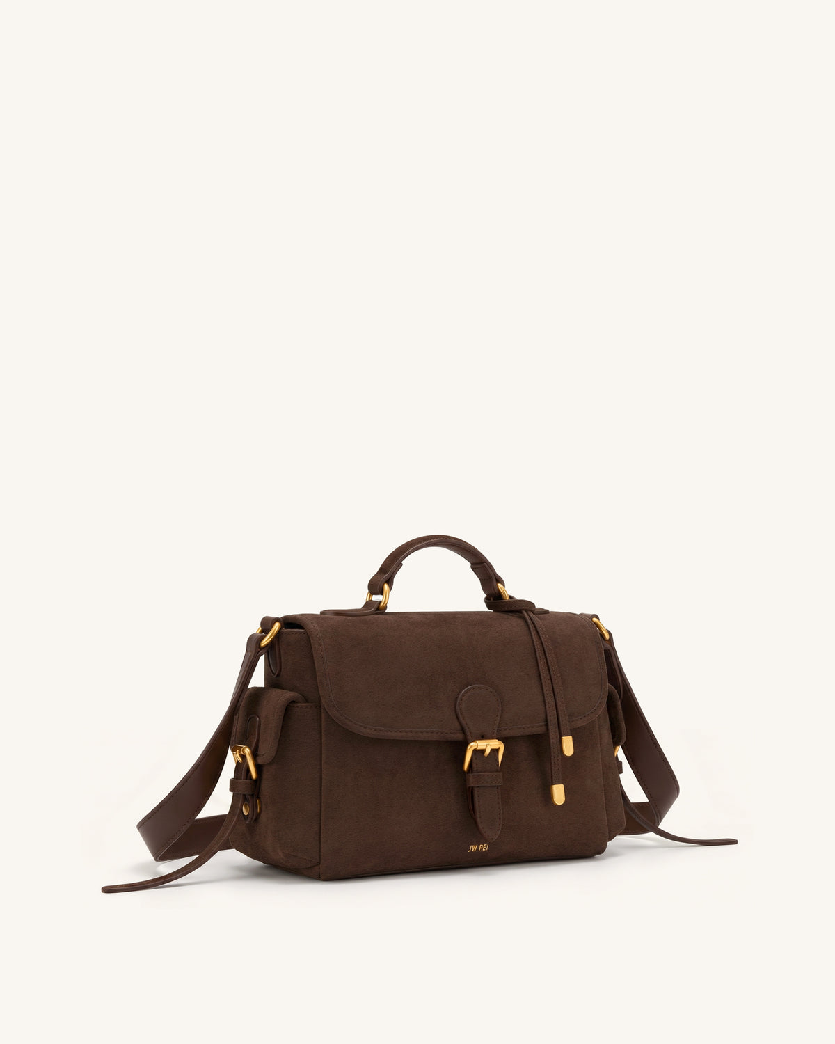Marina Faux Suede Flap Multi-Pocket Top Handle Crossbody Bag - Dark Brown - view 3