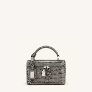 Cleo Box Shape Top Handle Bag - Grey Croc - view 1