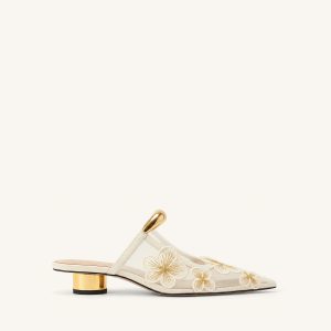 Helena Pierced Floral Mesh Mules - Ivory - view 1