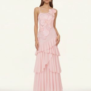 Orchid Embroidered Ruffled One-Shoulder Maxi Dress - Blush Pink - view 1