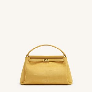 Carmen Faux Suede Croc-Embossed Top Handle Bag - Yellow - view 1