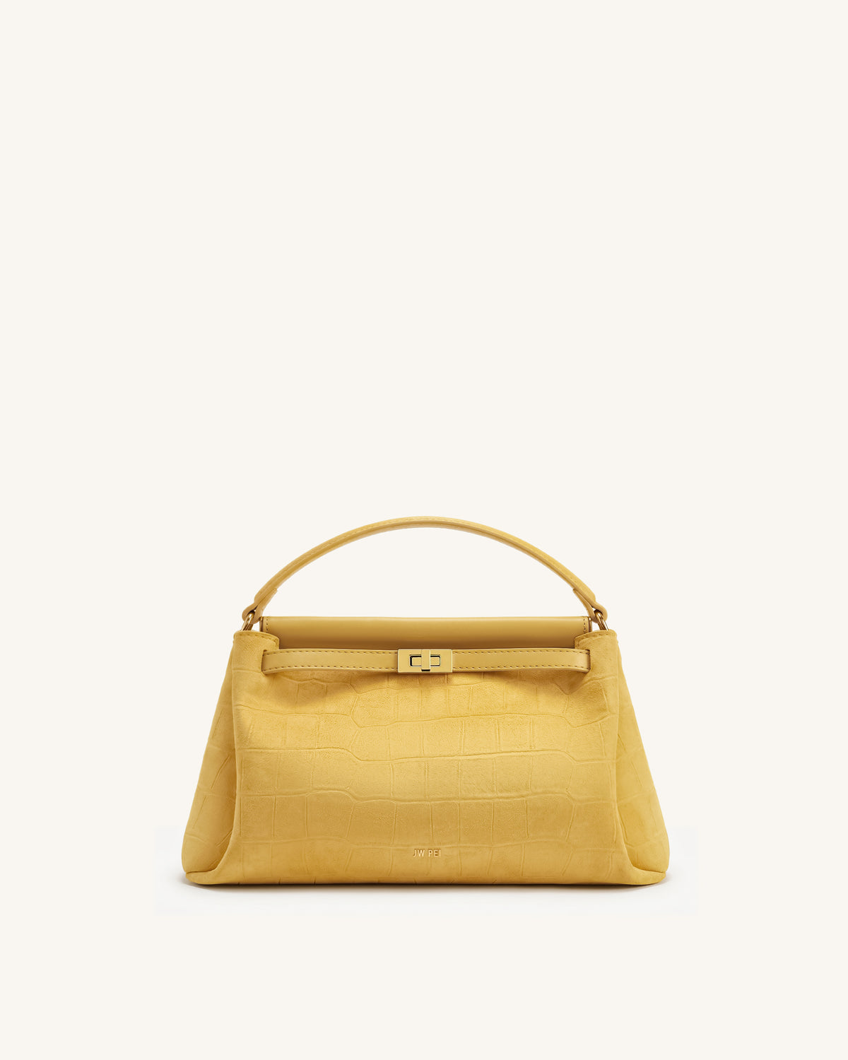 Carmen Faux Suede Croc-Embossed Top Handle Bag - Yellow - view 1