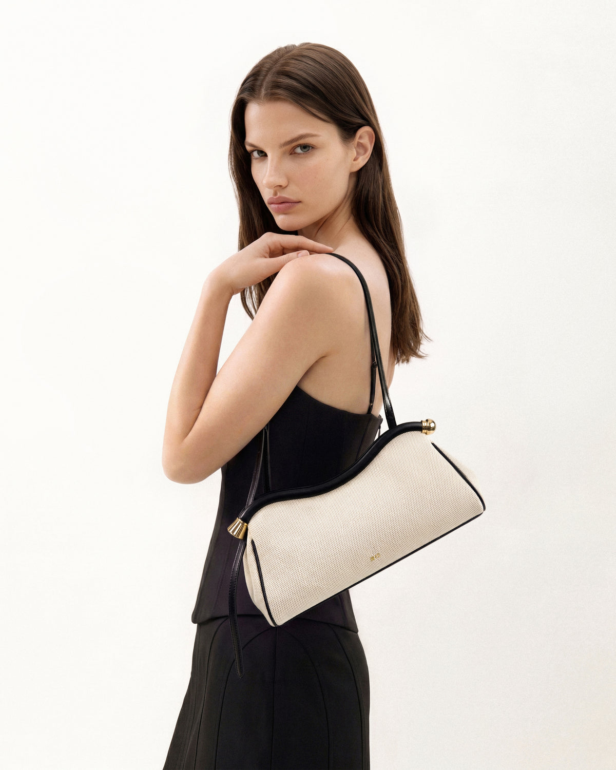 Naomi Curved Shoulder Bag - Black Canvas - view 2