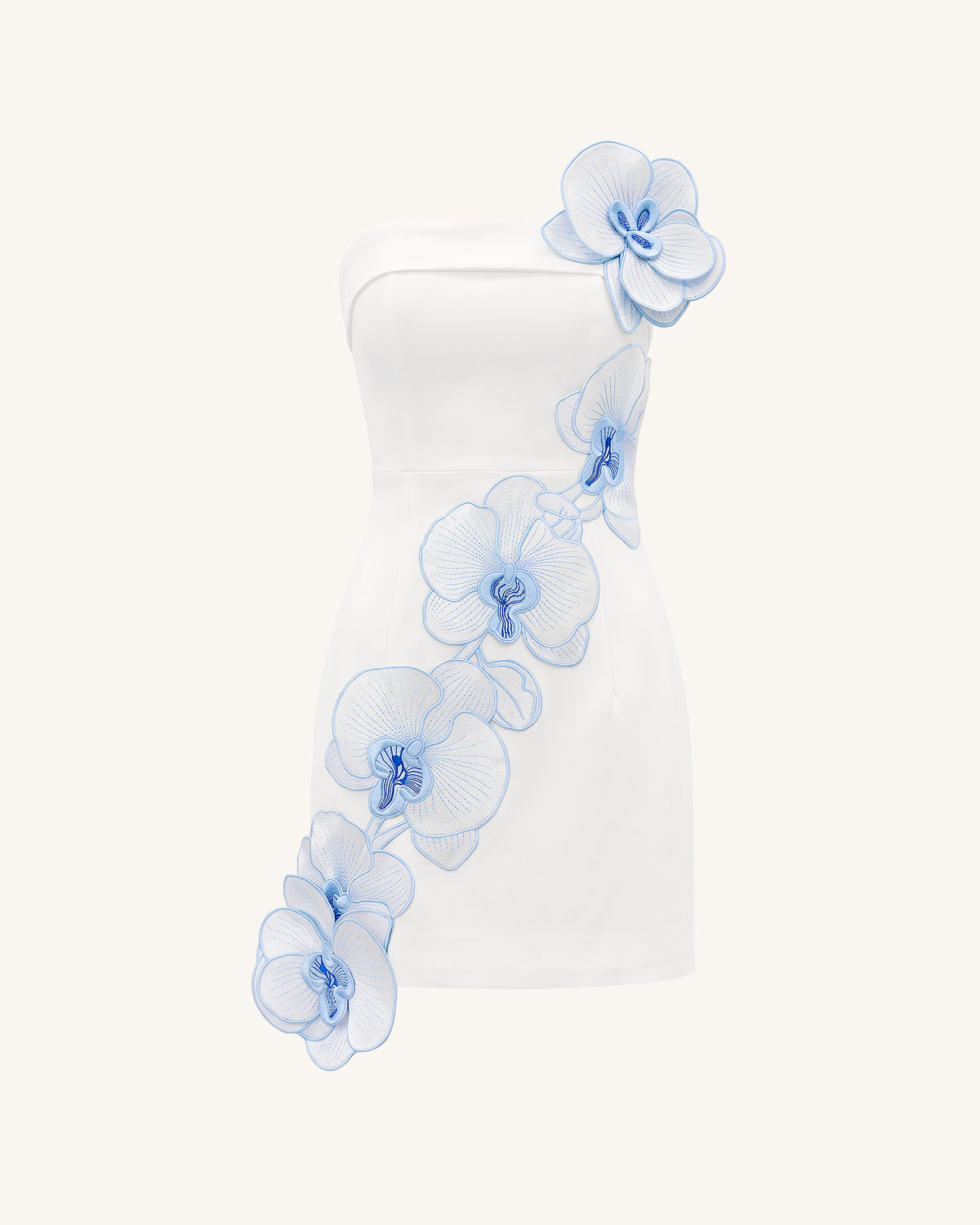 Orchid Embroidered Floral Appliqué Strapless Mini Dress - White Blue - view 3