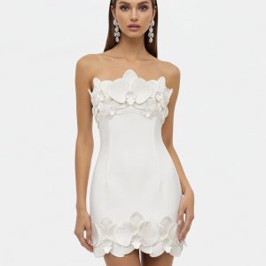 Orchid Trim Strapless Mini Dress - White - view 1