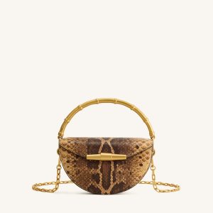 Sylvie Snake Print Half-Moon Top Handle Bag - Yellowish Brown - view 1