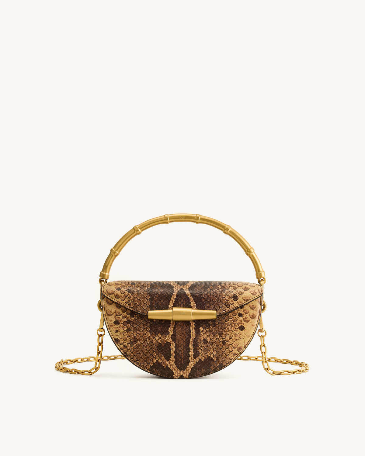 Sylvie Snake Print Half-Moon Top Handle Bag - Yellowish Brown - view 1
