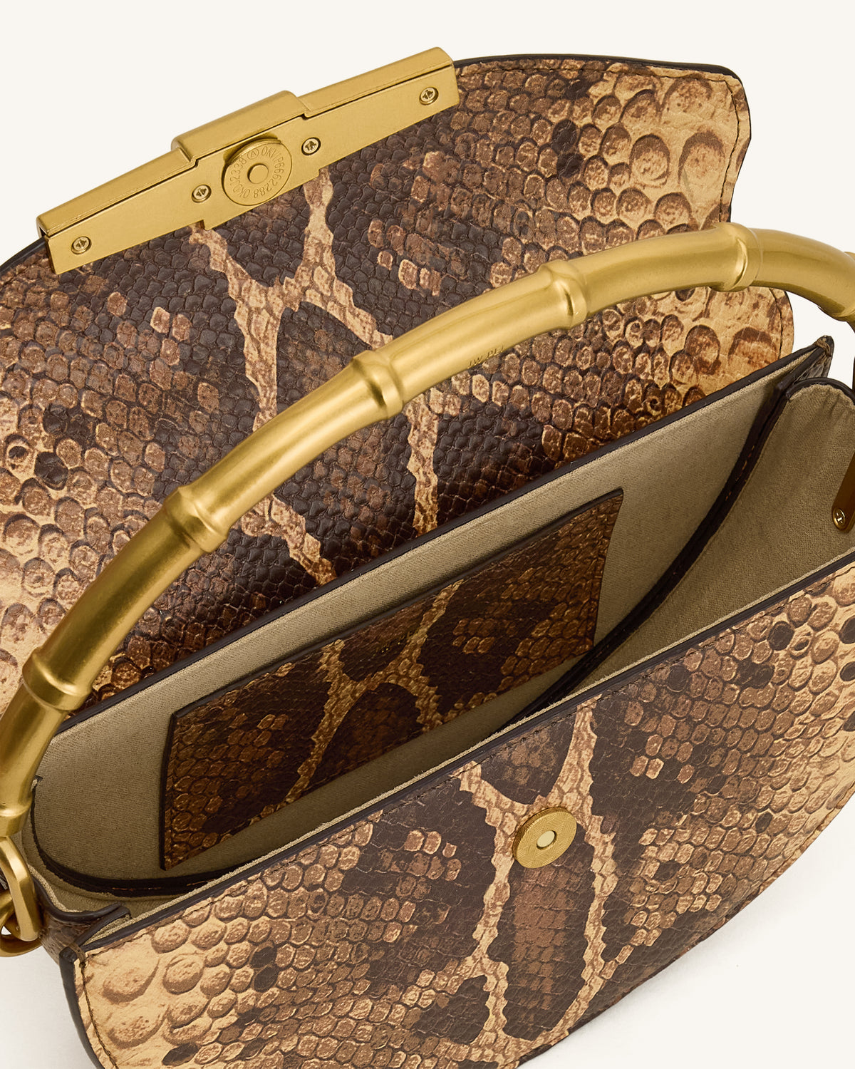 Sylvie Snake Print Half-Moon Top Handle Bag - Yellowish Brown - view 4