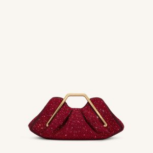 Lila Artificial Crystal Metal Frame Clutch - Red - view 1