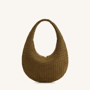 Nola Faux Suede Woven Hobo Shoulder Bag - Olive Green - view 1