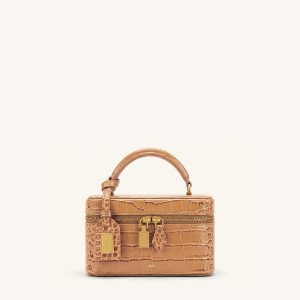 Cleo Box Shape Top Handle Bag - Brown Croc - view 1