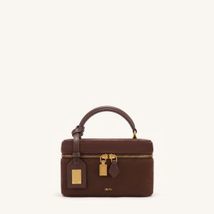 Cleo Faux Suede Box Shape Top Handle Bag - Chocolate Brown - view 1